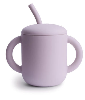 Mushie silikone kop med sugerør - soft lilac